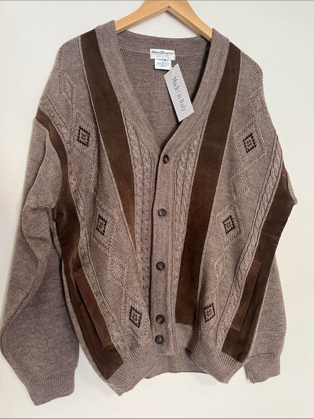 Vintage Norm Thompson Made in Italy Brown Wool Blend Cardigan Sweater Medium NWT